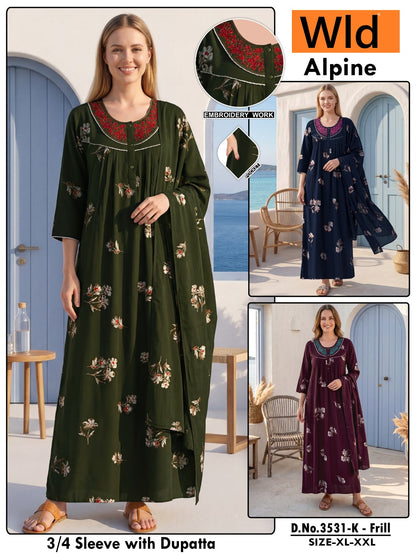 Design 3531 Wld Alpine Night Gowns With Dupatta Supplier India