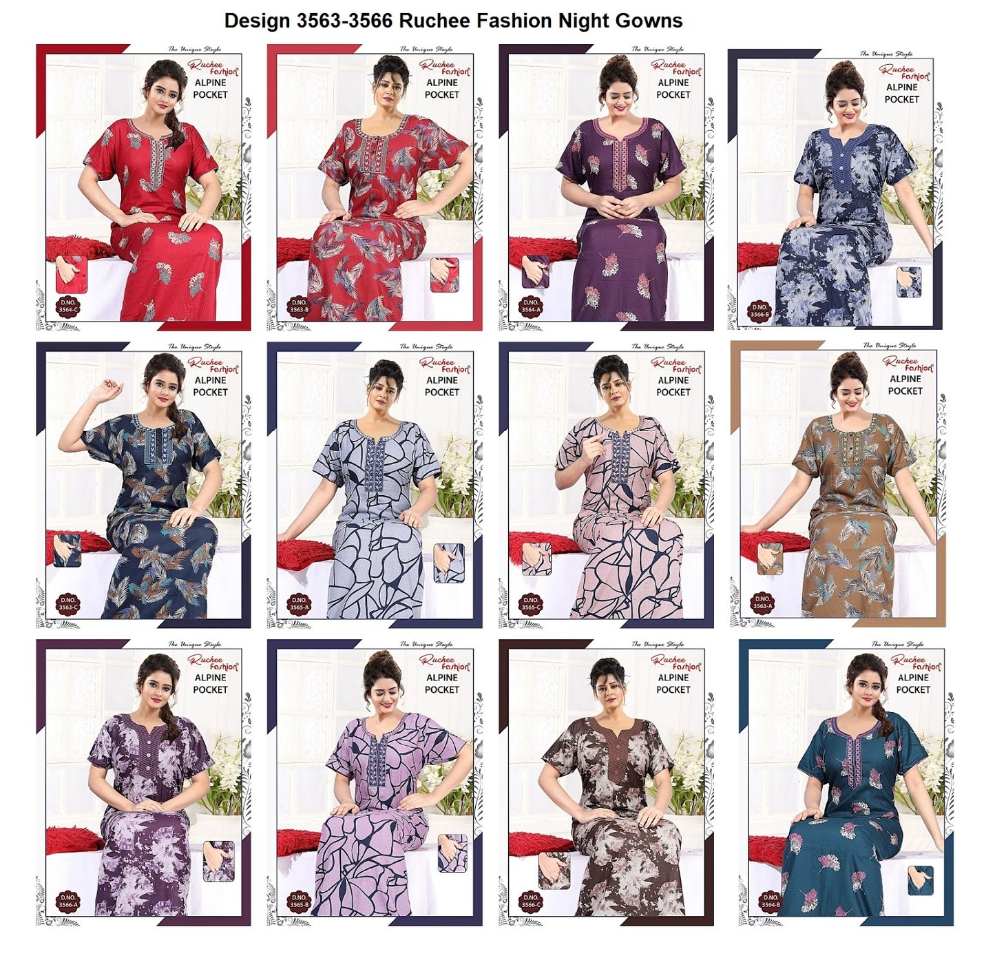Design 3563-3566 Ruchee Fashion Alpine Night Gowns Supplier India
