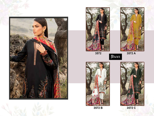 Design 3572 Abc Jihan Rayon Cotton Karachi Salwar Suits Exporter India