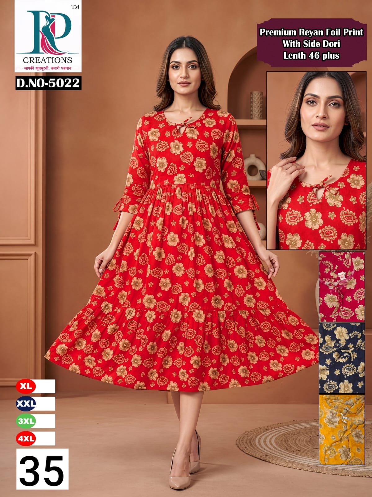 Design 35 Rd Reyon Anarkali Kurtis Exporter India