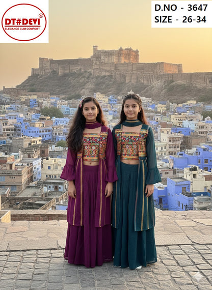 Design 3647 With Dupatta Dt Devi Georgette Girls Croptop Jacket Skirt Wholesale