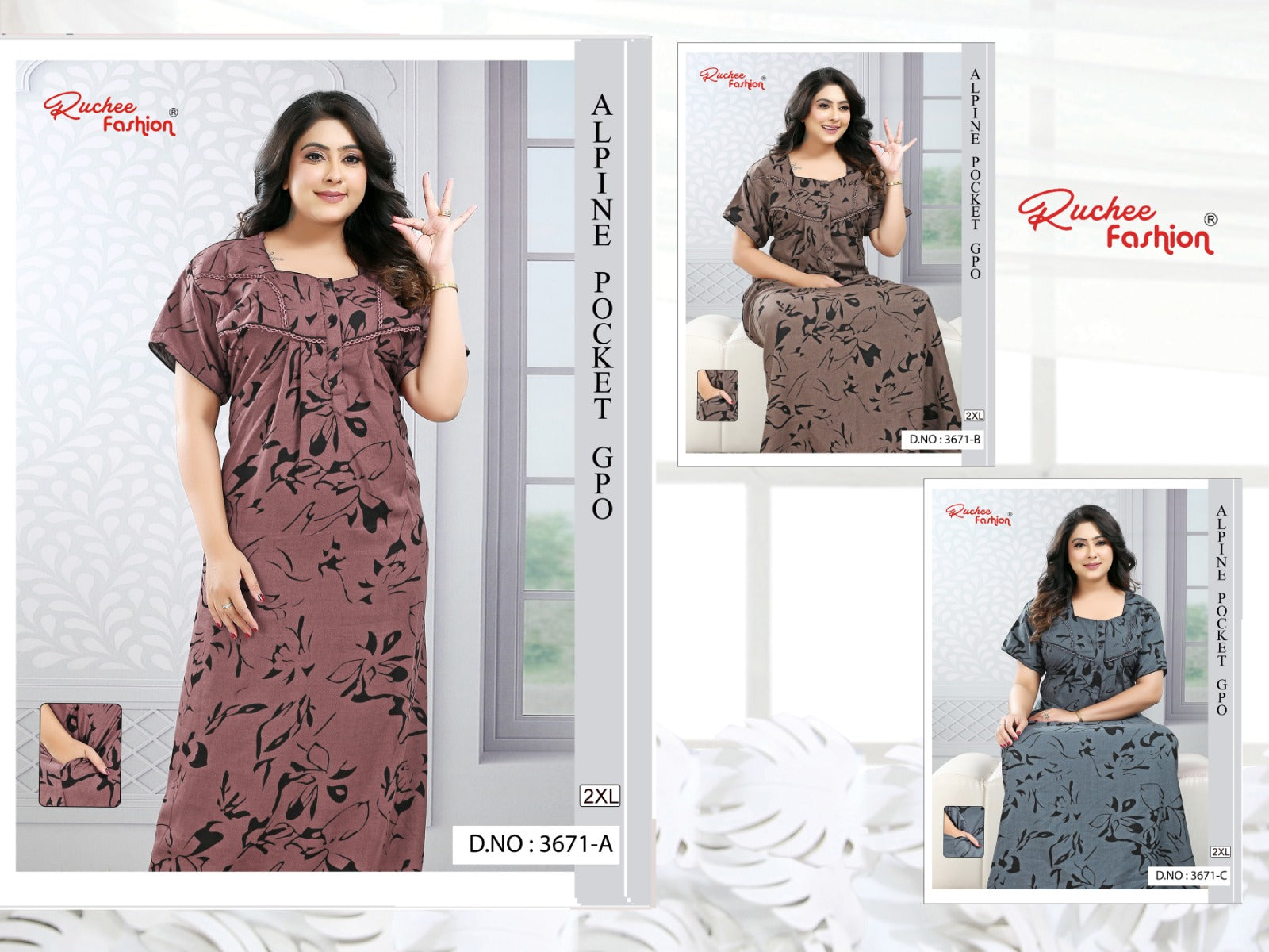 Design 3661-3671 Ruchee Fashion Alpine Night Gowns Wholesale Price