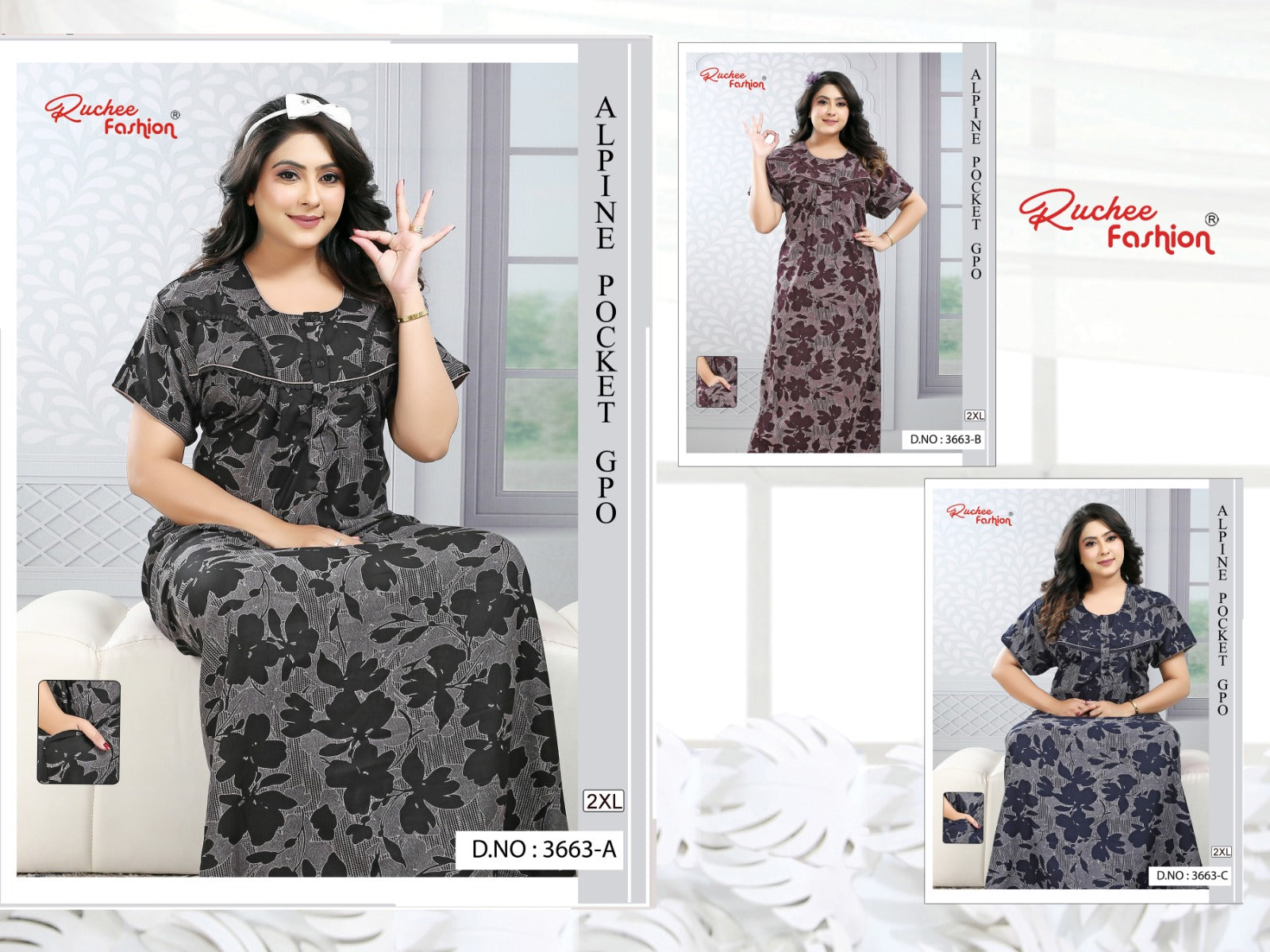 Design 3661-3671 Ruchee Fashion Alpine Night Gowns Wholesale Price
