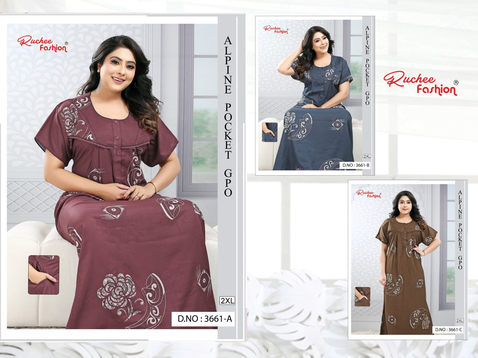 Design 3661-3671 Ruchee Fashion Alpine Night Gowns Wholesale Price