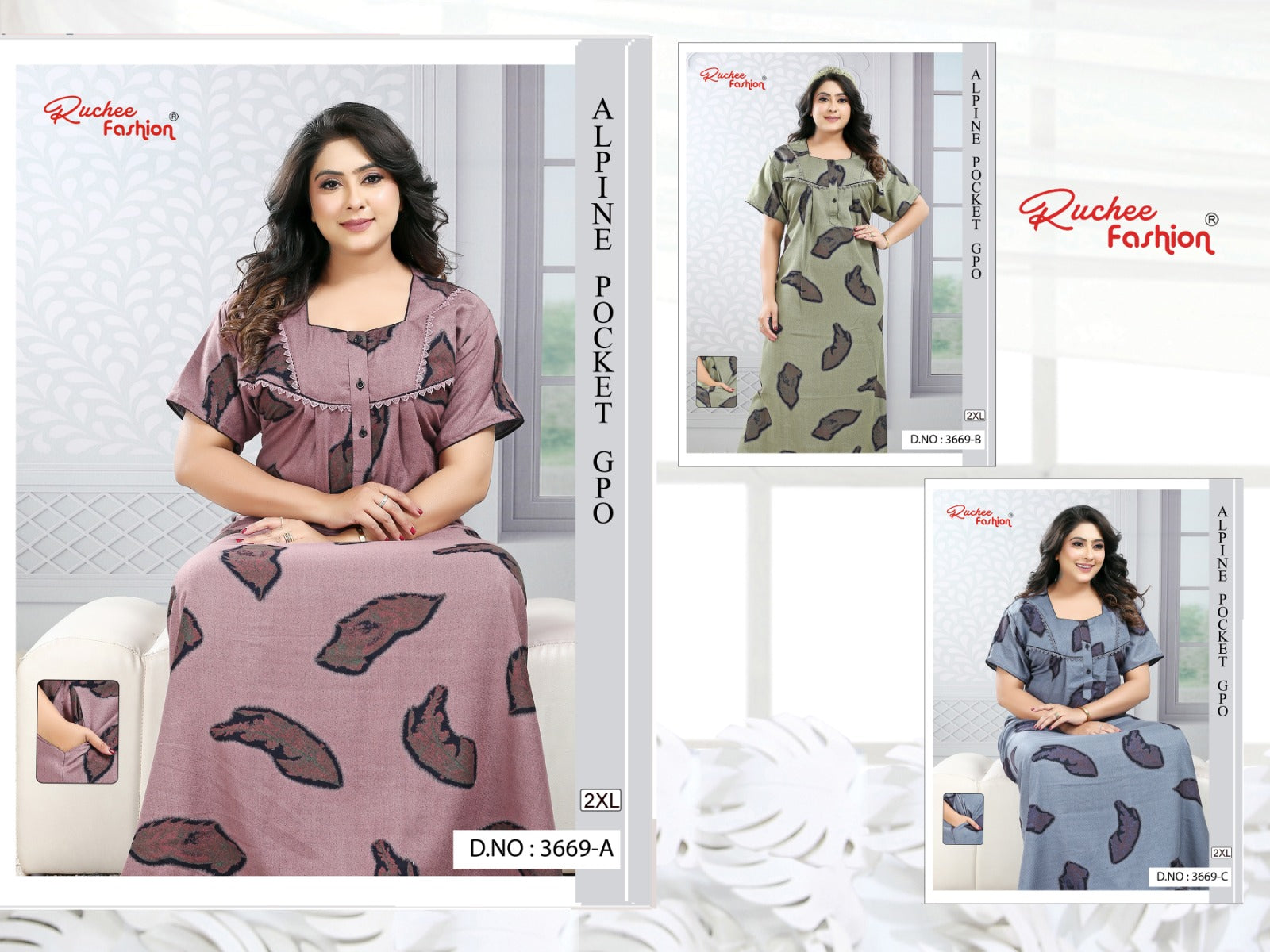 Design 3661-3671 Ruchee Fashion Alpine Night Gowns Wholesale Price
