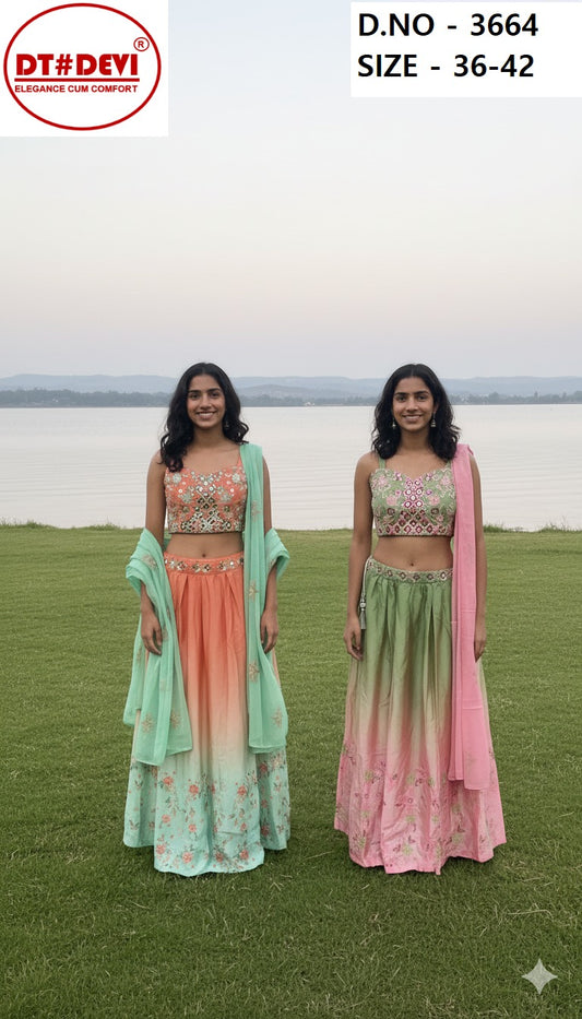 Design 3664 Dt Devi Viscose Chinon Readymade Lehenga Choli Wholesaler India