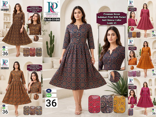 Design 36 Rd Reyon Anarkali Kurtis Exporter