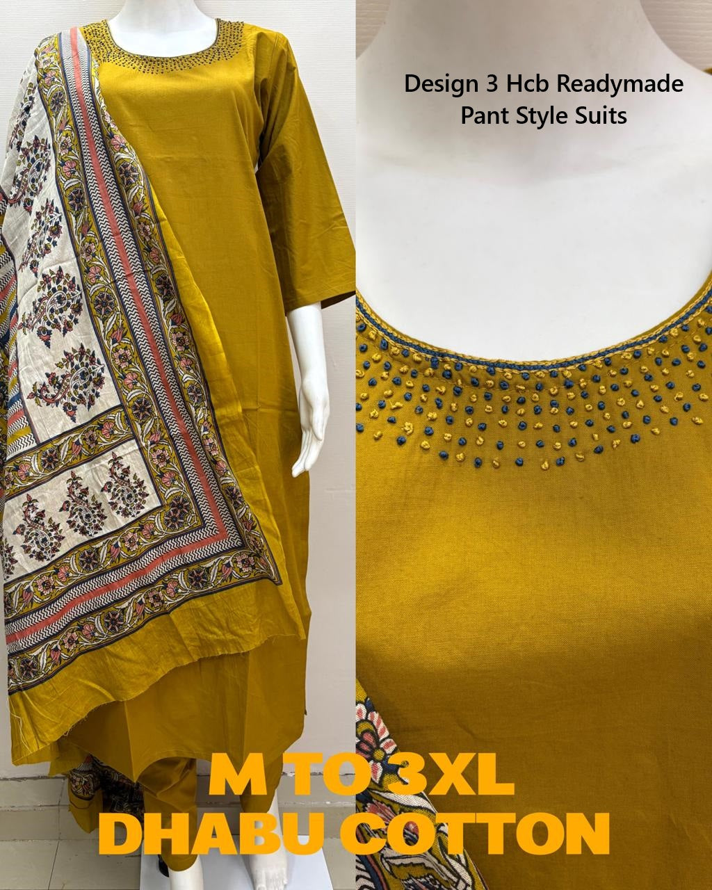 Design 3 Hcb Cotton Readymade Pant Style Suits Exporter