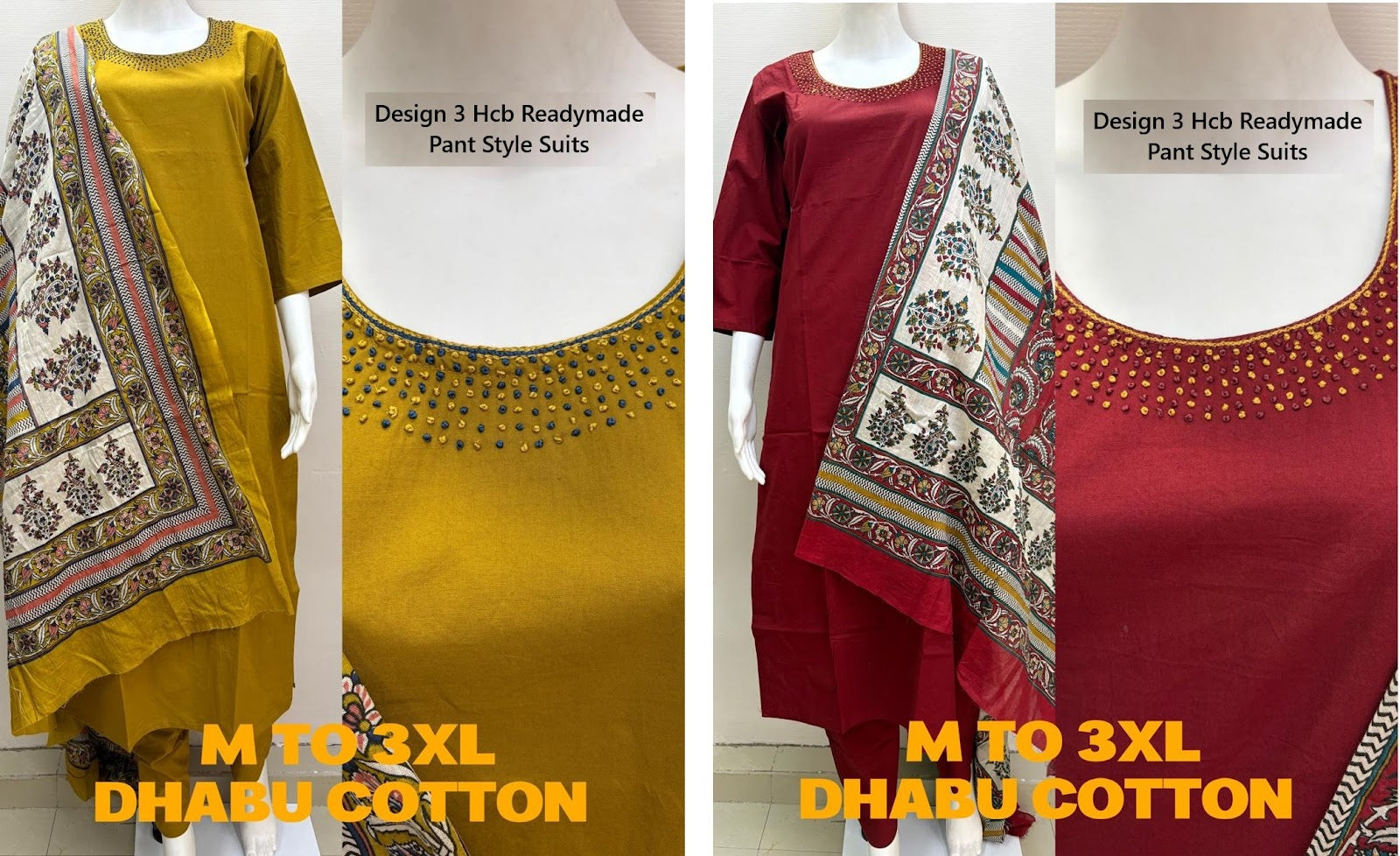 Design 3 Hcb Cotton Readymade Pant Style Suits Exporter