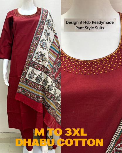 Design 3 Hcb Cotton Readymade Pant Style Suits Exporter