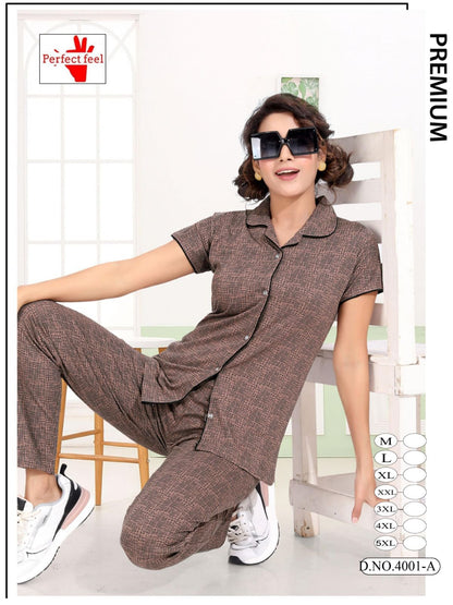 Design 4001 Perfect Feel Hosiery Collar Night Suits Exporter Gujarat