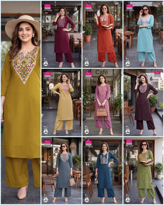 Design 4001 To 4010 Diya Trends Dhabu Cotton Kurti Plazzo Set Supplier India