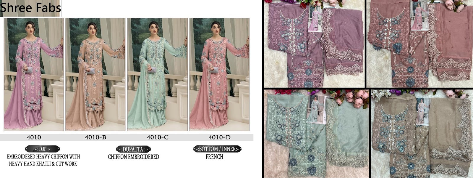 Design 4010 Shree Fabs Chiffon Pakistani Salwar Suits Supplier Gujarat