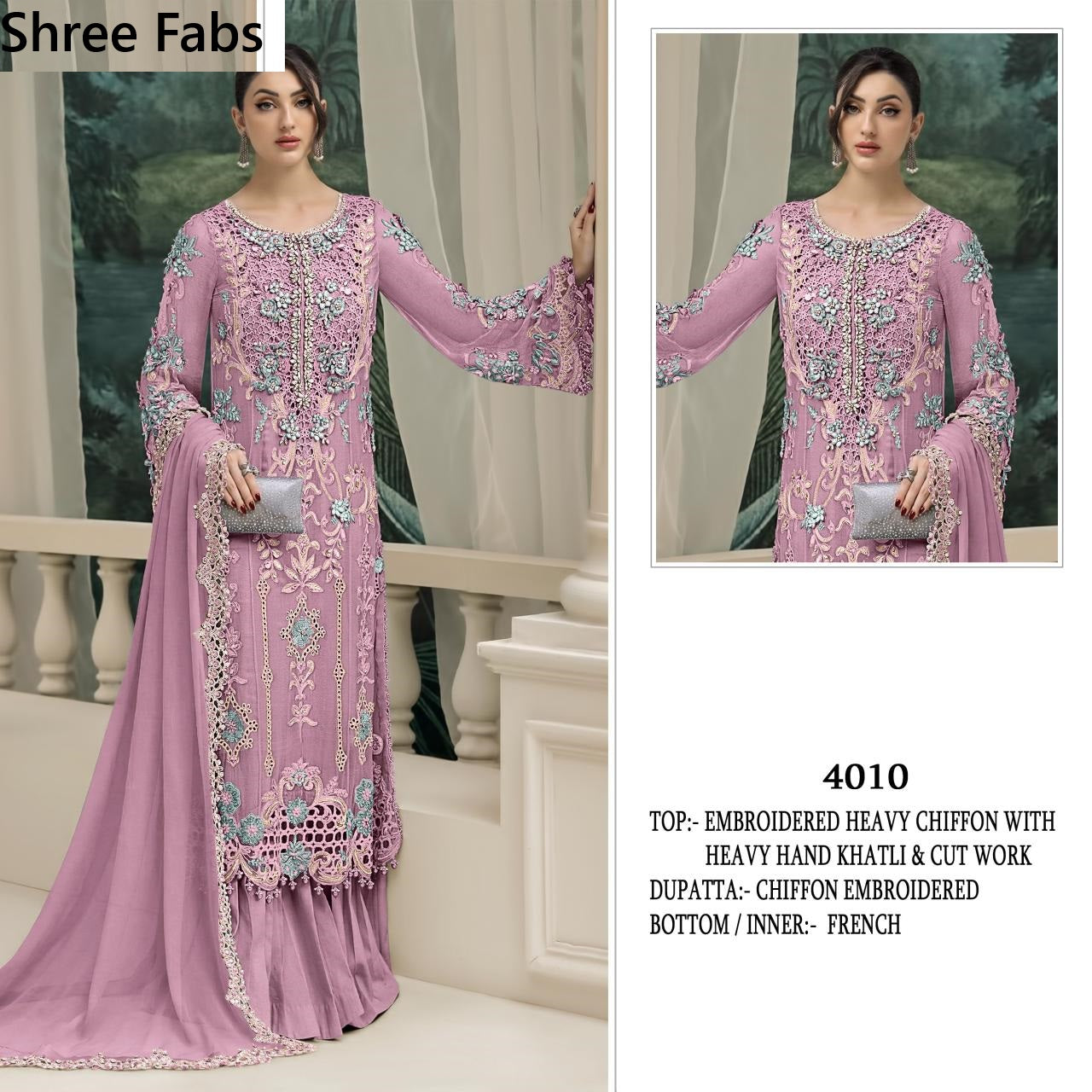 Design 4010 Shree Fabs Chiffon Pakistani Salwar Suits Supplier Gujarat