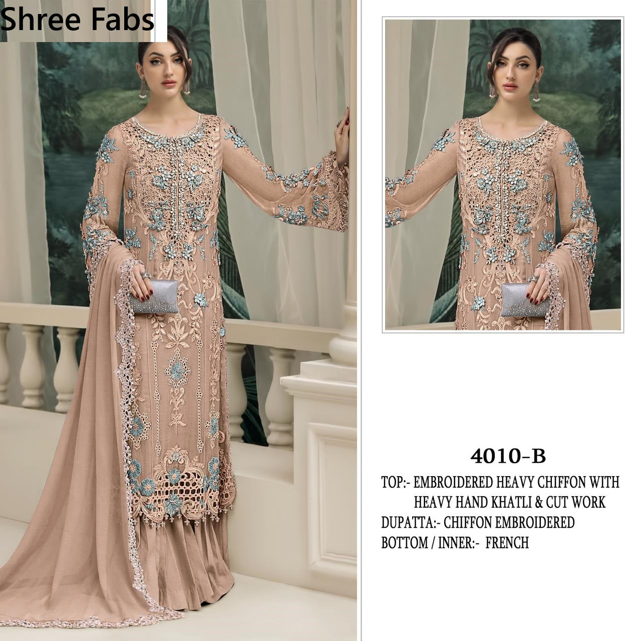 Design 4010 Shree Fabs Chiffon Pakistani Salwar Suits Supplier Gujarat