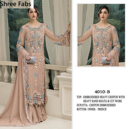 Design 4010 Shree Fabs Chiffon Pakistani Salwar Suits Supplier Gujarat