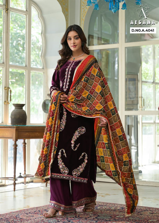 Design 4041 Afsana Readymade Velvet Suits Manufacturer India