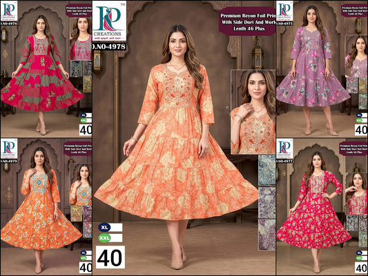 Design 40 Rd Reyon Anarkali Kurtis Supplier India
