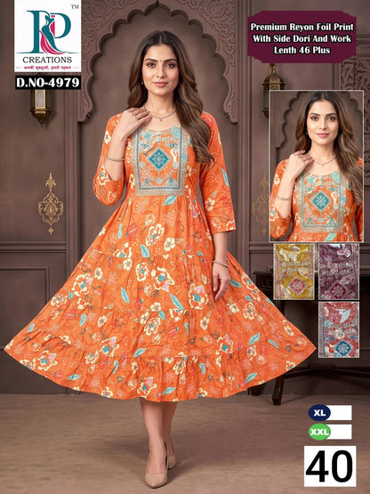 Design 40 Rd Reyon Anarkali Kurtis Supplier India