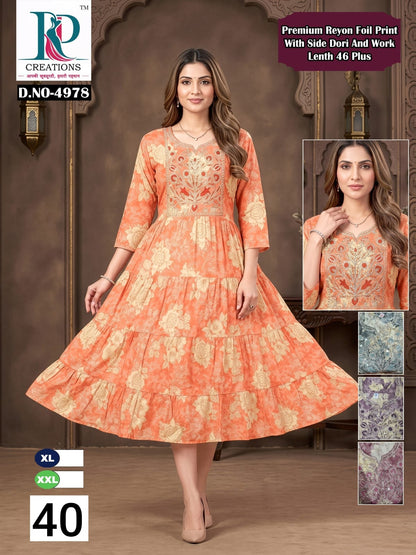 Design 40 Rd Reyon Anarkali Kurtis Supplier India
