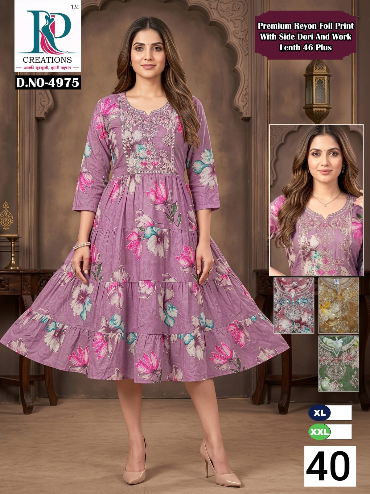 Design 40 Rd Reyon Anarkali Kurtis Supplier India