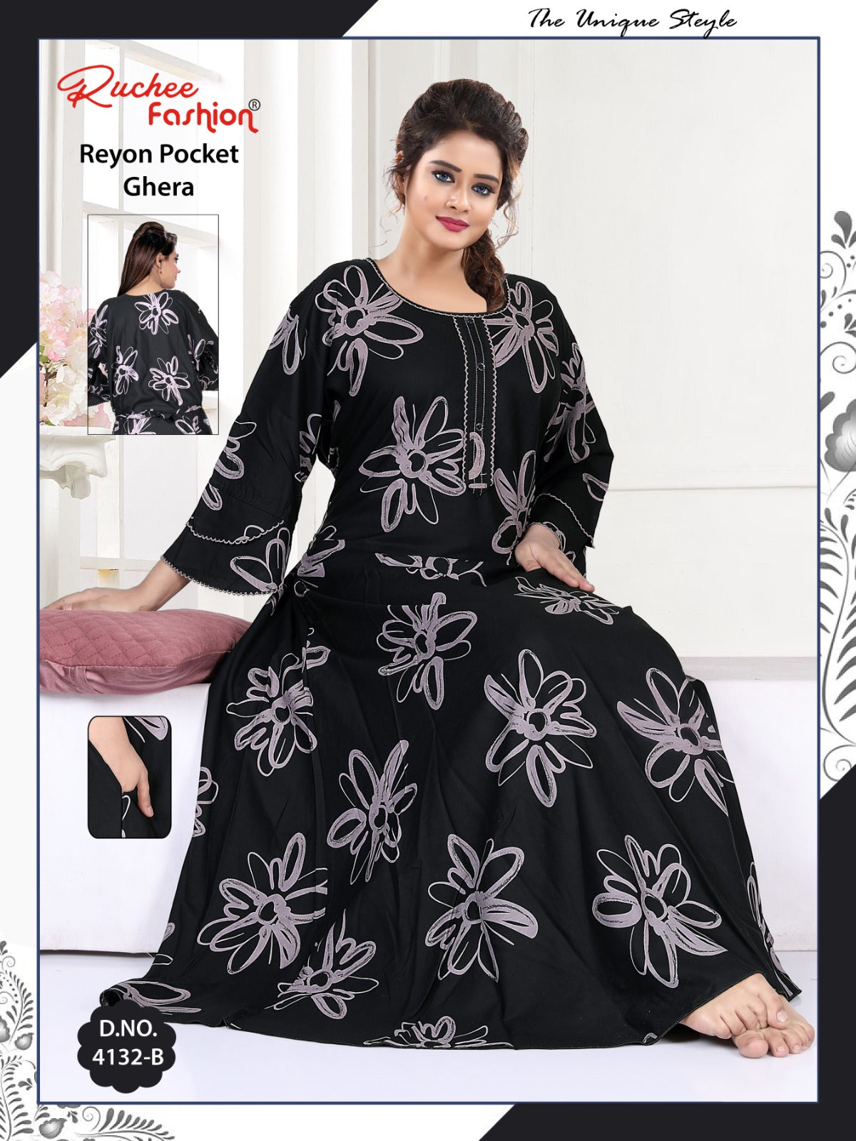 Design 4132 To 4136 Ruchee Fashion Rayon Night Gowns Wholesaler Gujarat