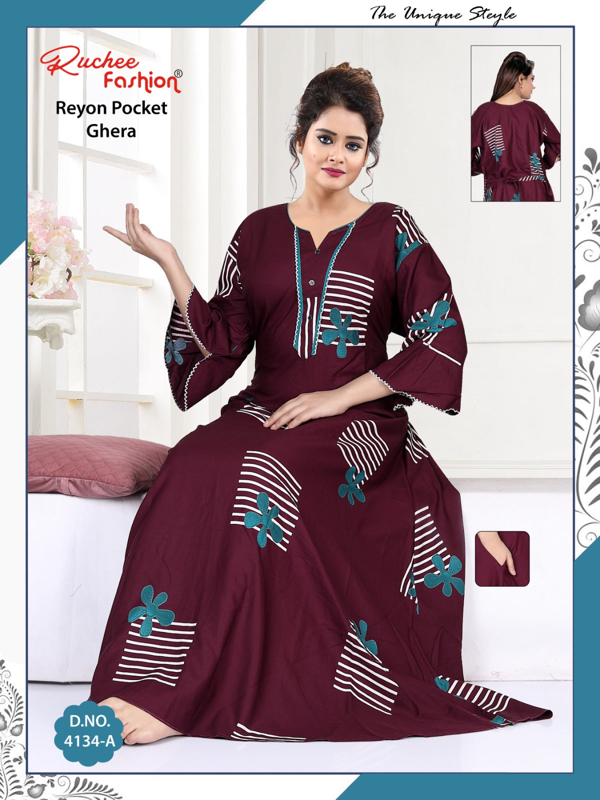 Design 4132 To 4136 Ruchee Fashion Rayon Night Gowns Wholesaler Gujarat