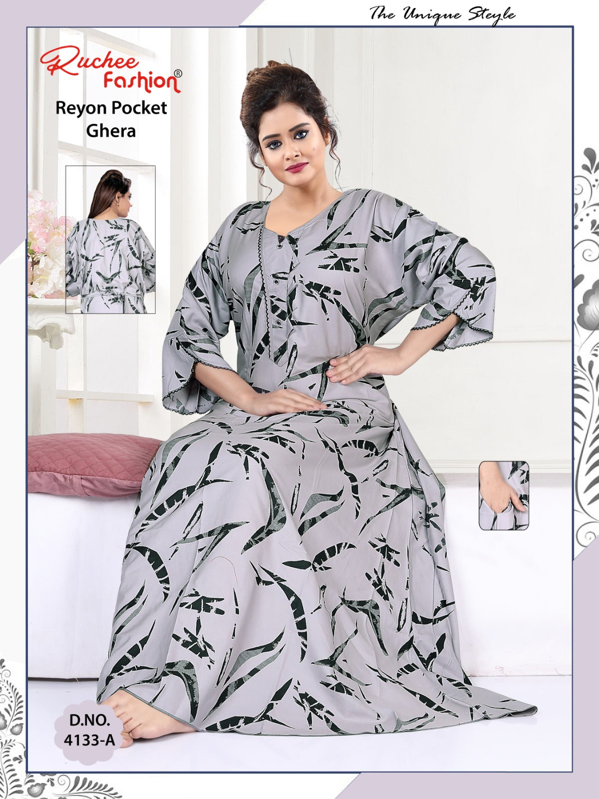Design 4132 To 4136 Ruchee Fashion Rayon Night Gowns Wholesaler Gujarat