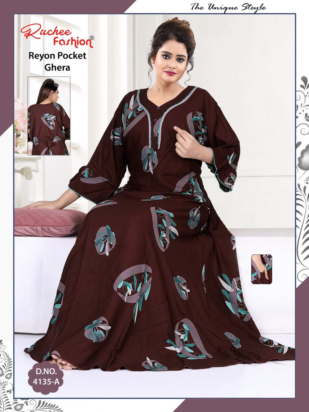 Design 4132 To 4136 Ruchee Fashion Rayon Night Gowns Wholesaler Gujarat
