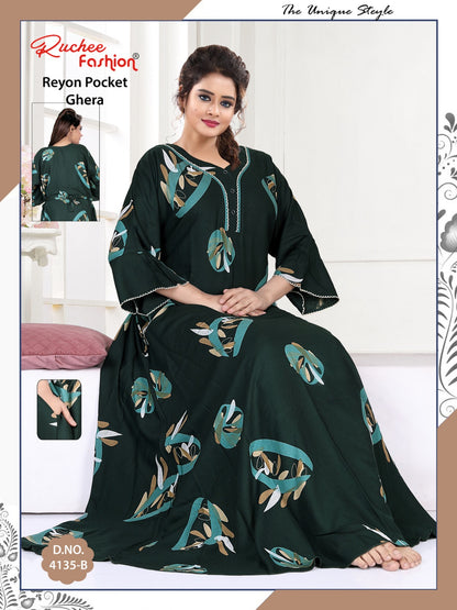 Design 4132 To 4136 Ruchee Fashion Rayon Night Gowns Wholesaler Gujarat