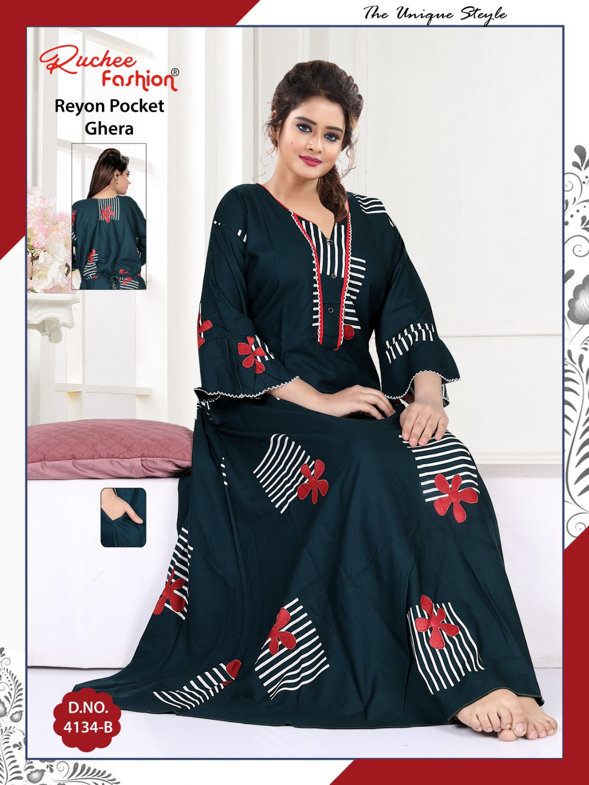 Design 4132 To 4136 Ruchee Fashion Rayon Night Gowns Wholesaler Gujarat