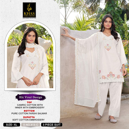 Design 413 Khas Cambric Cotton Pakistani Readymade Suits Wholesaler India