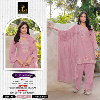 Design 413 Khas Cambric Cotton Pakistani Readymade Suits Wholesaler India