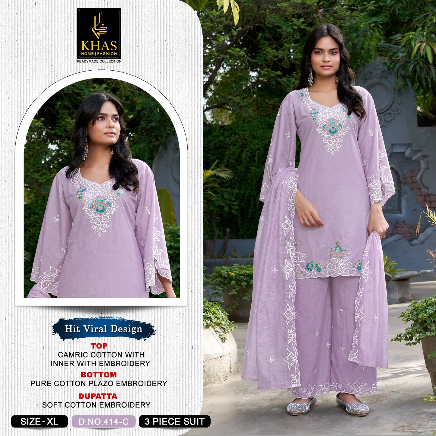 Design 414 Khas Cambric Cotton Pakistani Readymade Suits Supplier Gujarat