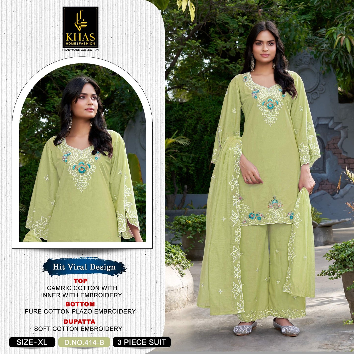 Design 414 Khas Cambric Cotton Pakistani Readymade Suits Supplier Gujarat