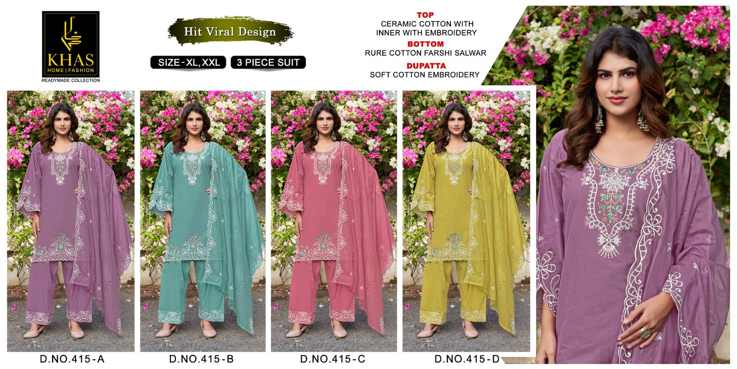 Design 415 Khas Cambric Cotton Pakistani Readymade Suits Exporter Gujarat