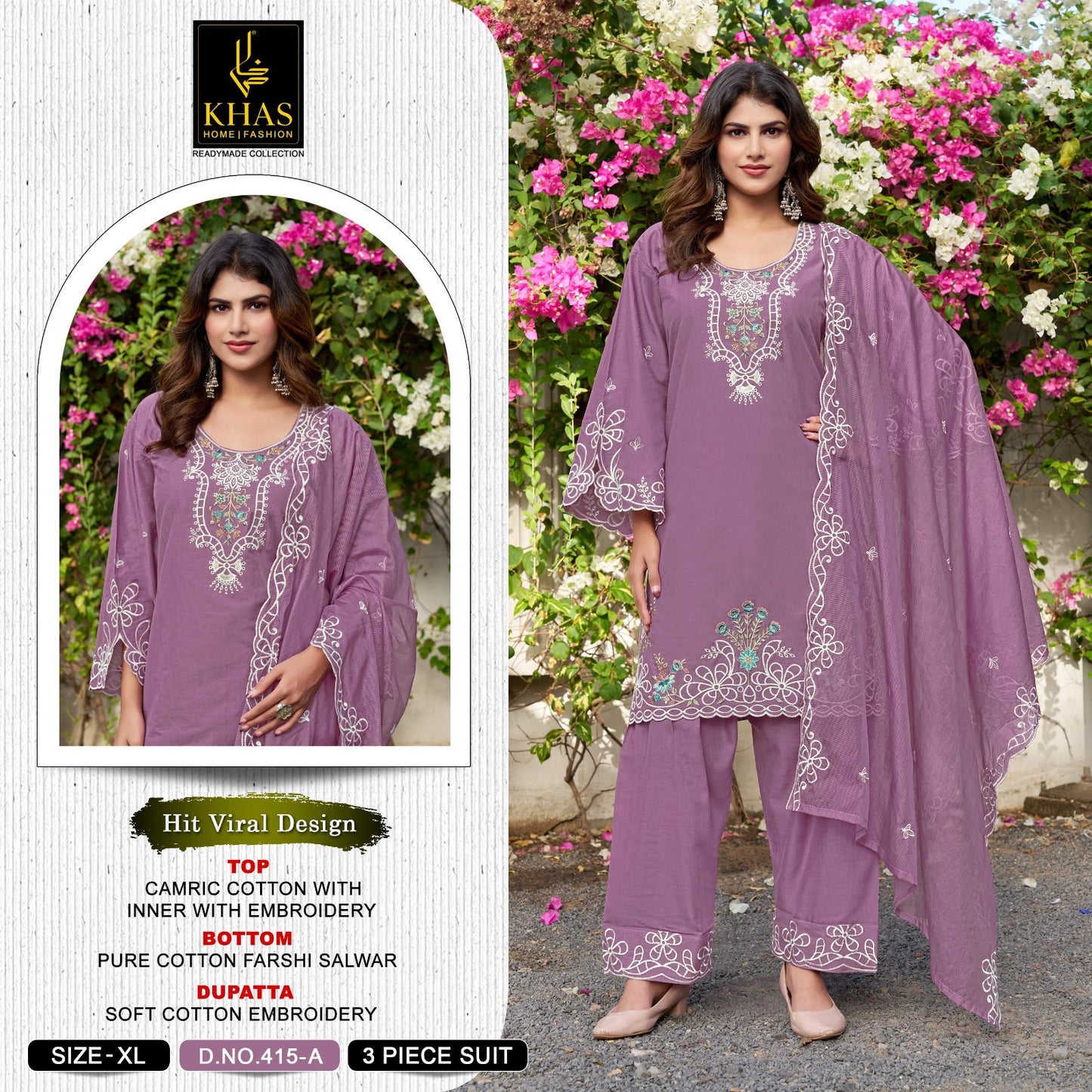 Design 415 Khas Cambric Cotton Pakistani Readymade Suits Exporter Gujarat