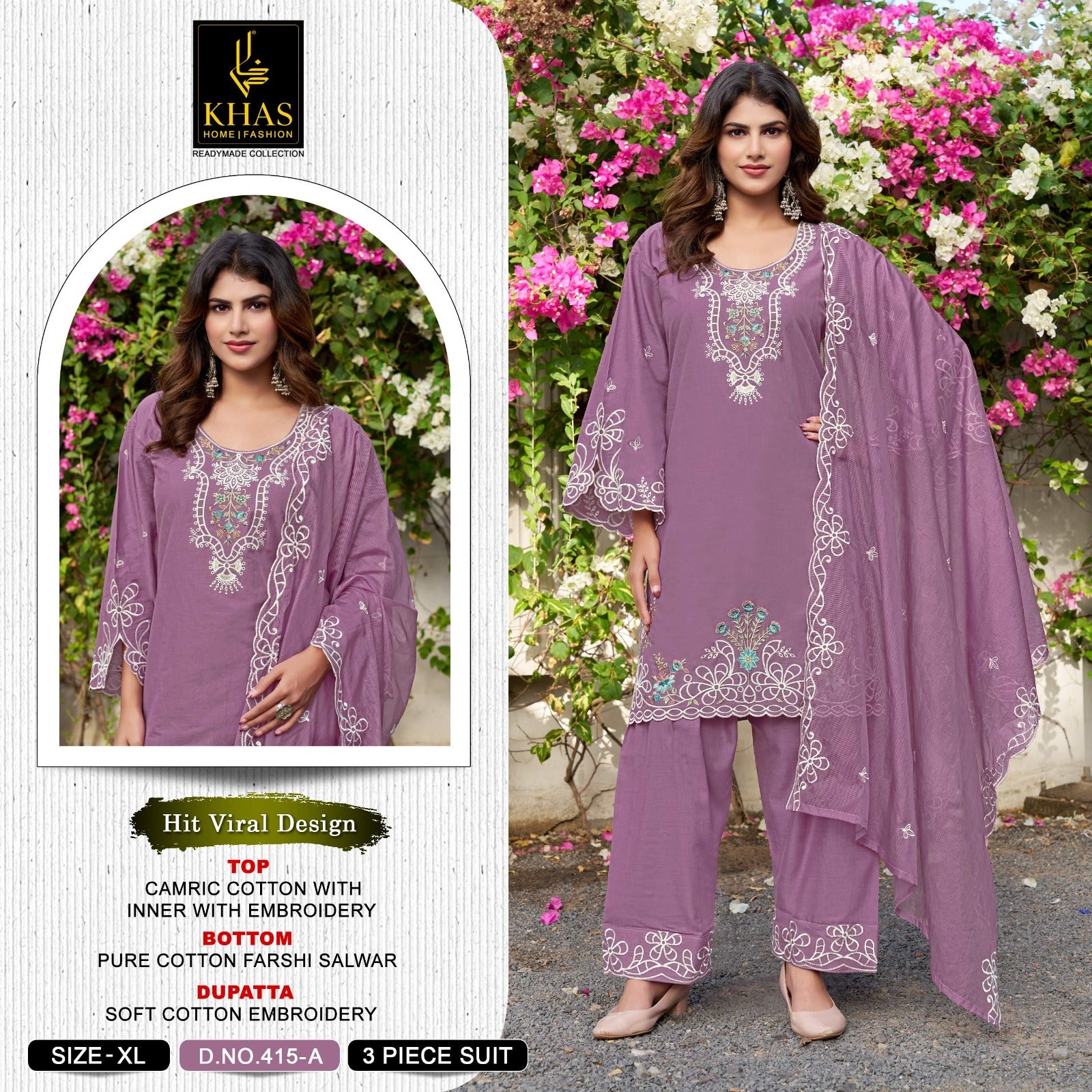 Design 415 Khas Cambric Cotton Pakistani Readymade Suits Exporter Gujarat