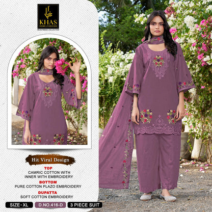 Design 416 Khas Cambric Cotton Pakistani Readymade Suits Wholesale Price