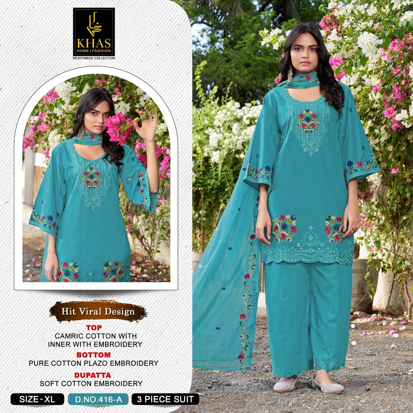 Design 416 Khas Cambric Cotton Pakistani Readymade Suits Wholesale Price