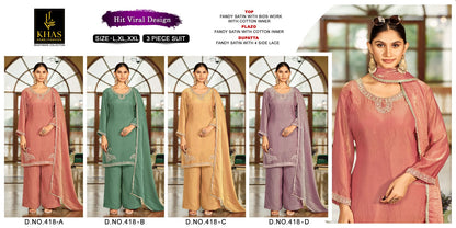 Design 418 Khas Fandy Satin Pakistani Readymade Suits Wholesaler Gujarat