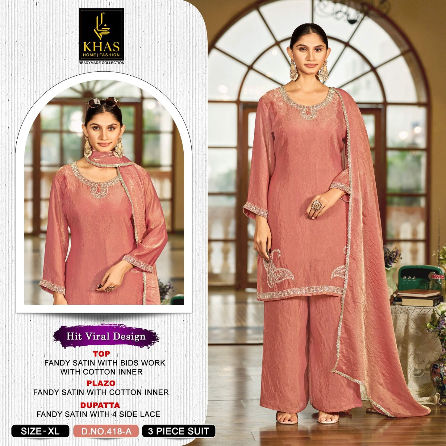 Design 418 Khas Fandy Satin Pakistani Readymade Suits Wholesaler Gujarat