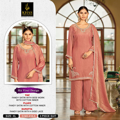 Design 418 Khas Fandy Satin Pakistani Readymade Suits Wholesaler Gujarat