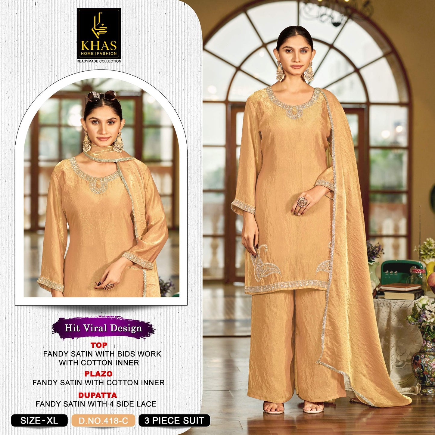 Design 418 Khas Fandy Satin Pakistani Readymade Suits Wholesaler Gujarat