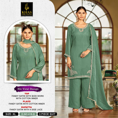 Design 418 Khas Fandy Satin Pakistani Readymade Suits Wholesaler Gujarat