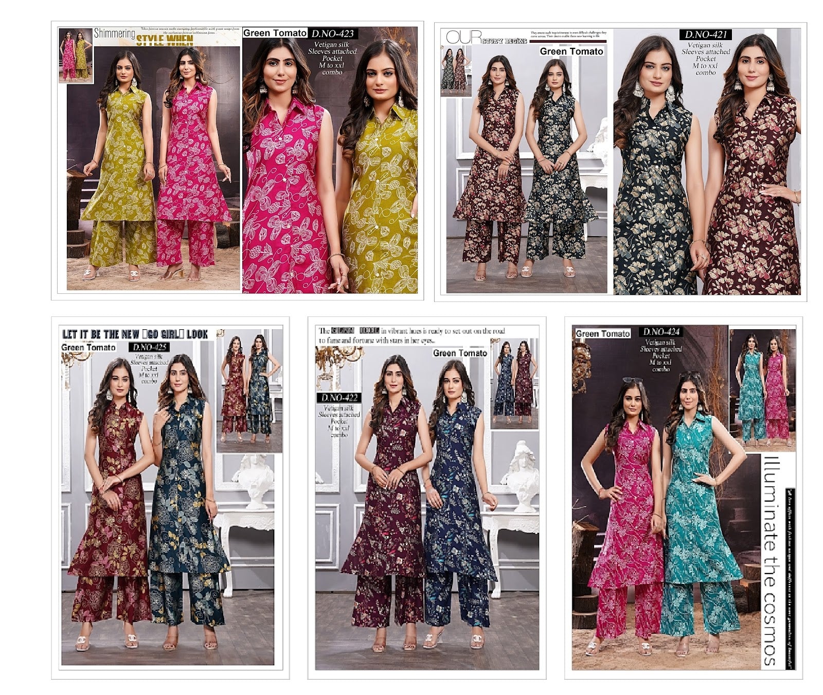 Design 421-425 Green Tomato Vatican Co Ord Set Manufacturer India