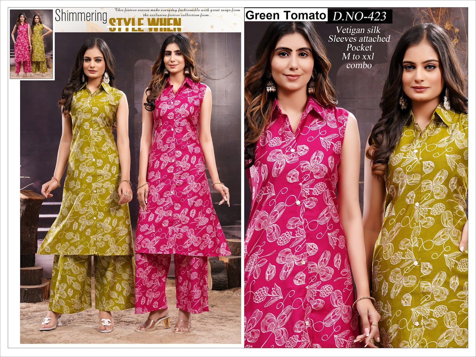 Design 421-425 Green Tomato Vatican Co Ord Set Manufacturer India