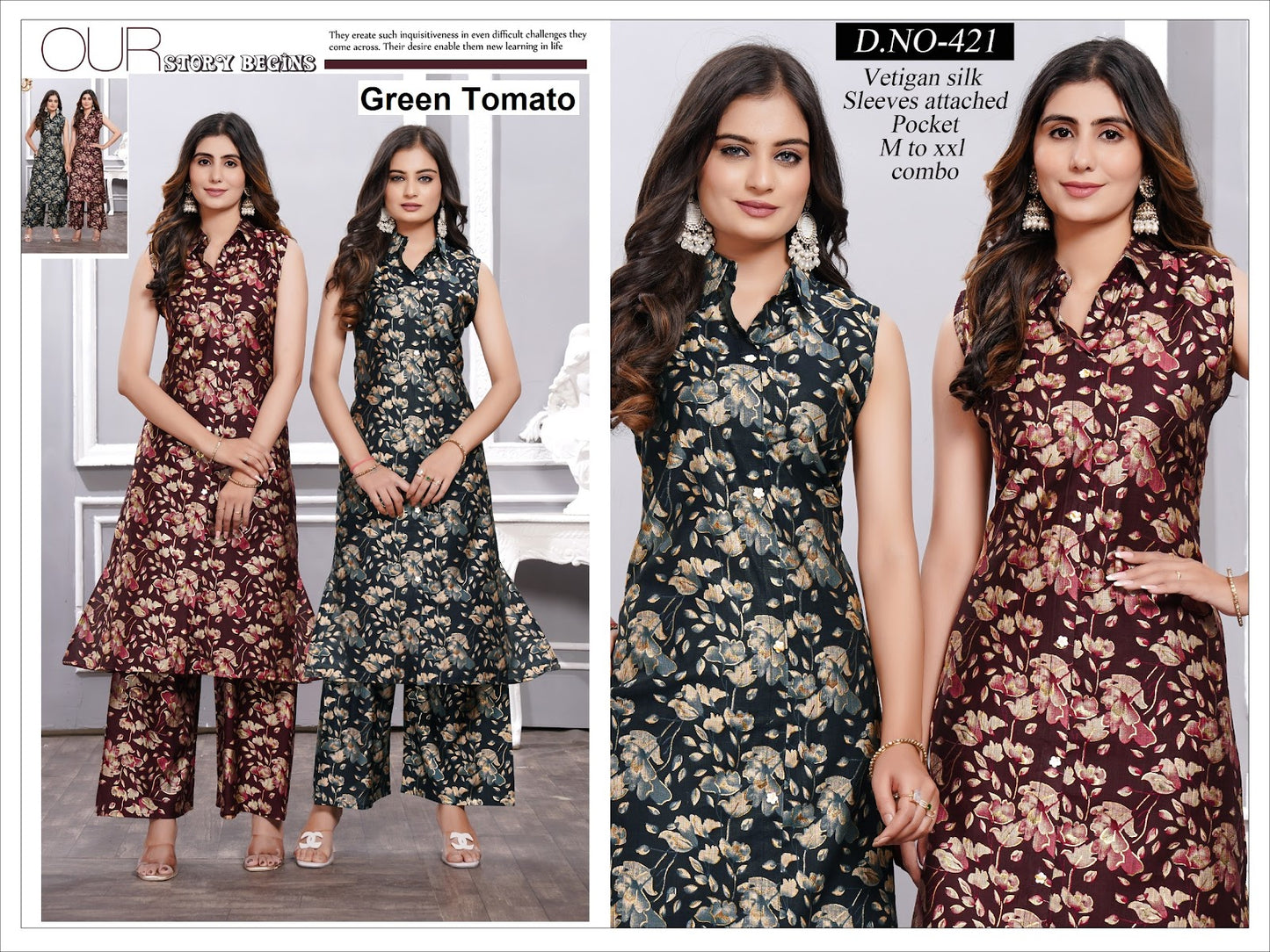 Design 421-425 Green Tomato Vatican Co Ord Set Manufacturer India