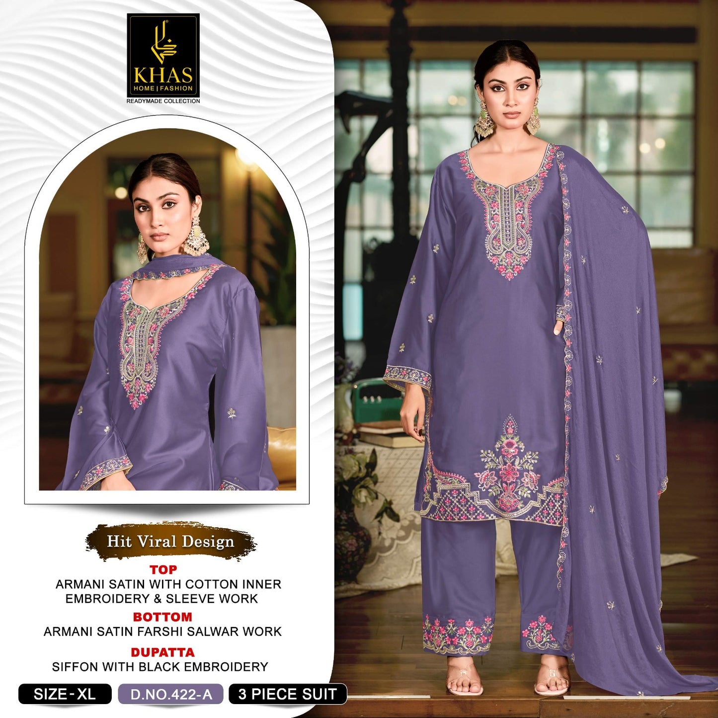 Design 422 Khas Armani Satin Pakistani Readymade Suits Manufacturer Ahmedabad