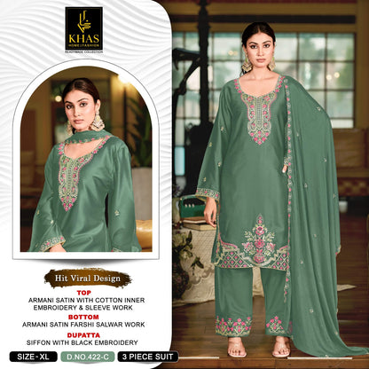 Design 422 Khas Armani Satin Pakistani Readymade Suits Manufacturer Ahmedabad
